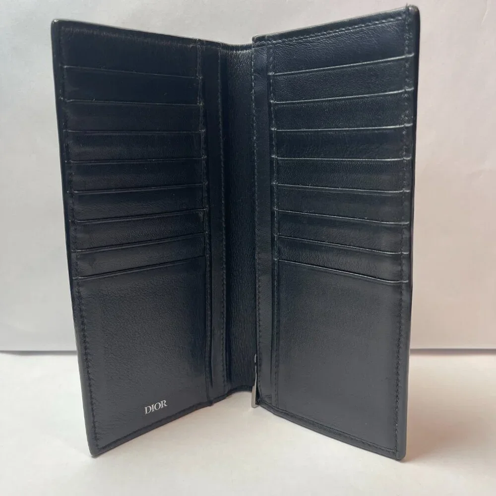 Dior Black Diamond Vertical Long Wallet - Preowned